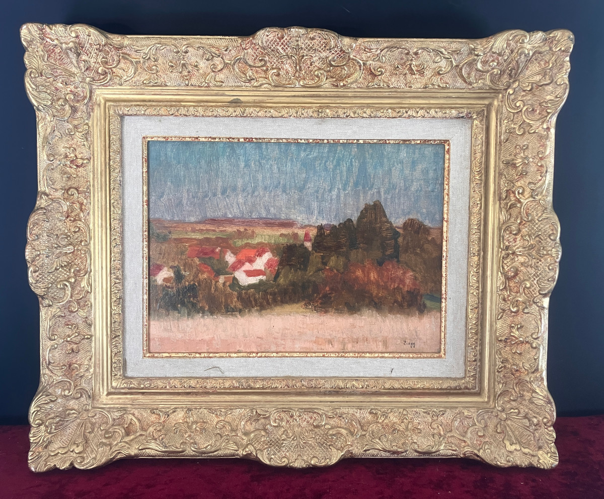 Jules-Émile Zingg 1882-1942 - Huile sur bois - " Paysage d'été "  Franche-Comté 