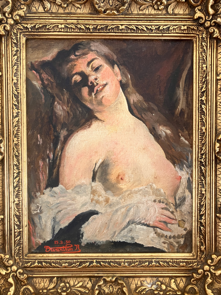 R. Duranthon - Oil On Canvas - Woman With Bare Breasts. Dated 1930 -photo-2