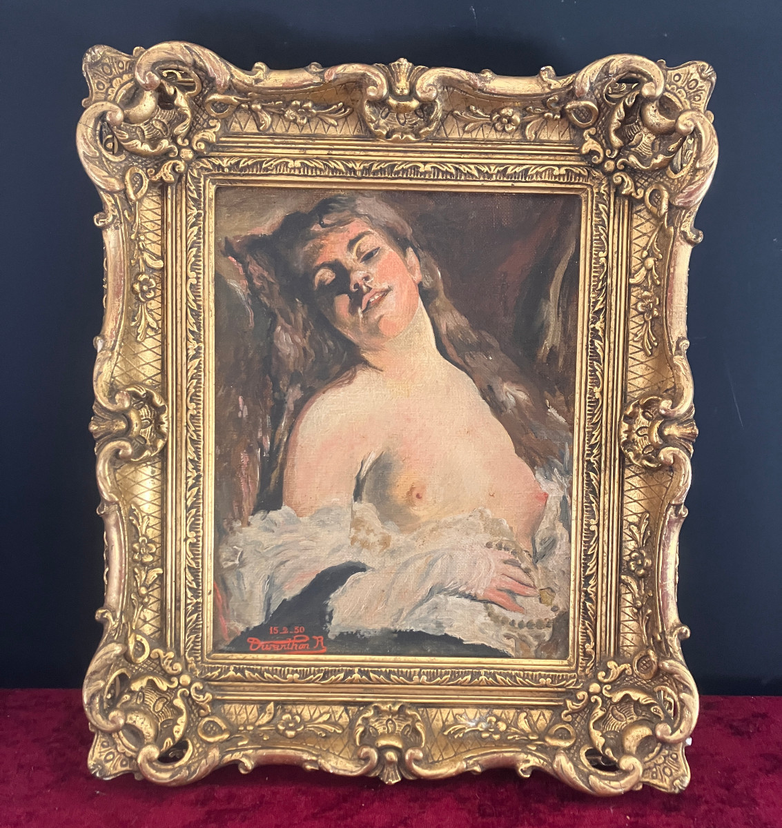 R. Duranthon - Oil On Canvas - Woman With Bare Breasts. Dated 1930 