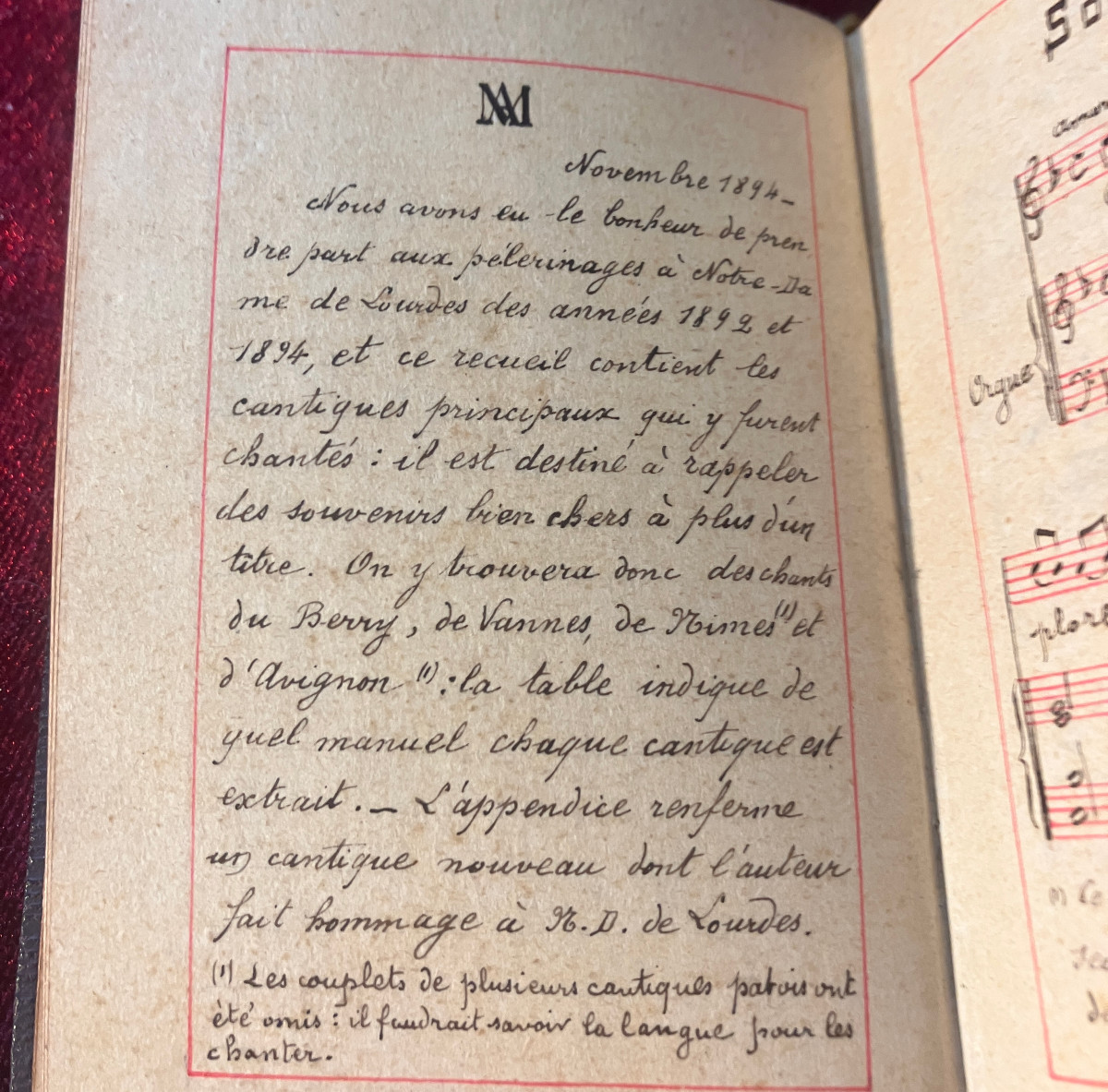 Manuscript Souvenir De Lourdes 1894 Prayers, Songs, Scores From Different Regions. Missal.-photo-3