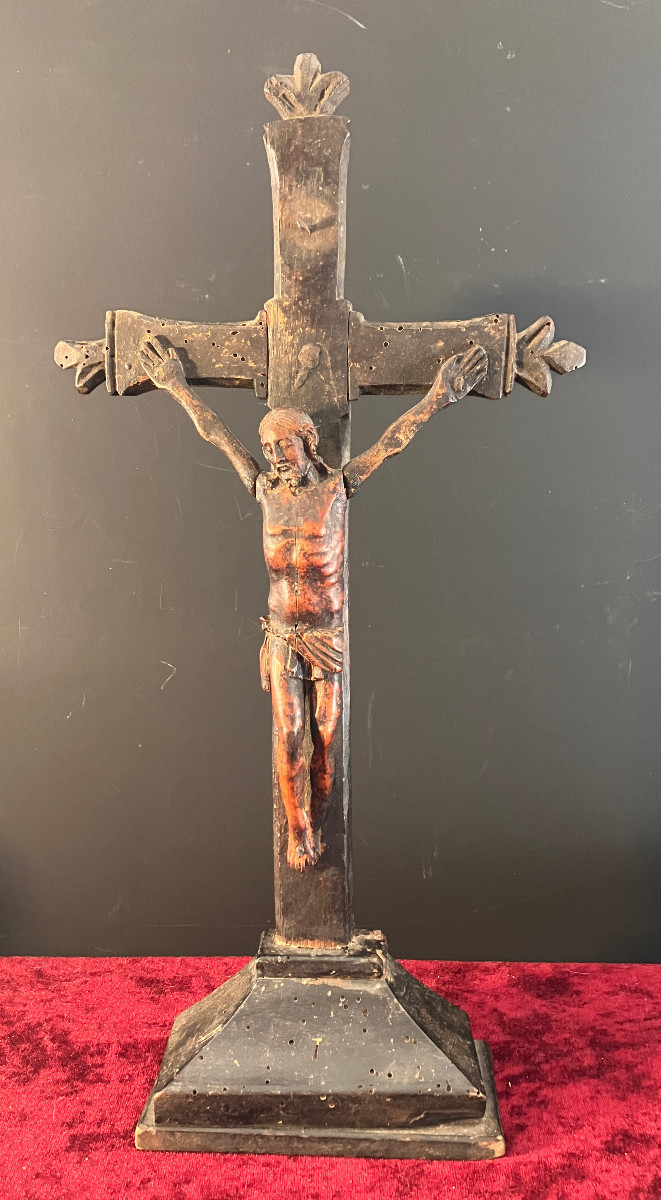 Boxwood Christ - Crucifix - 17th Century Folk Art - 40 Cm-photo-2
