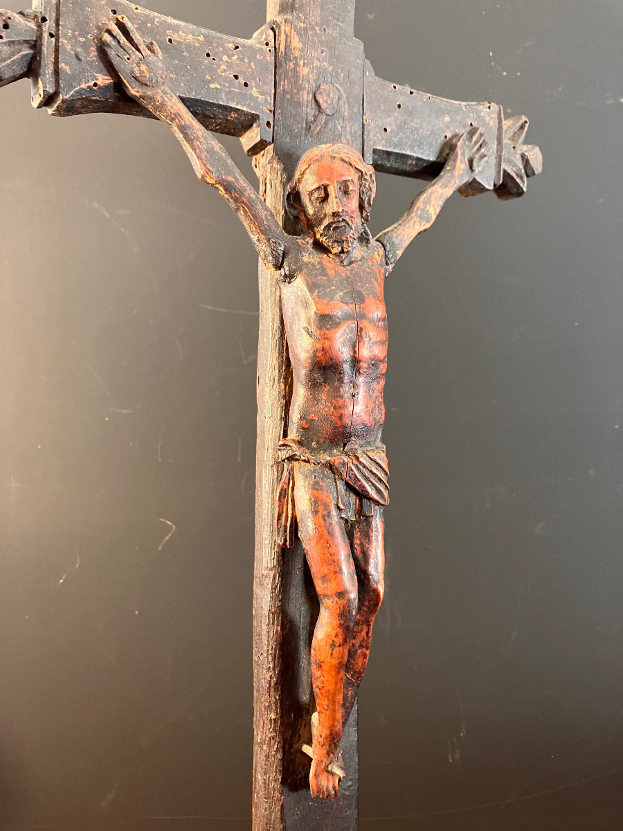 Boxwood Christ - Crucifix - 17th Century Folk Art - 40 Cm-photo-3