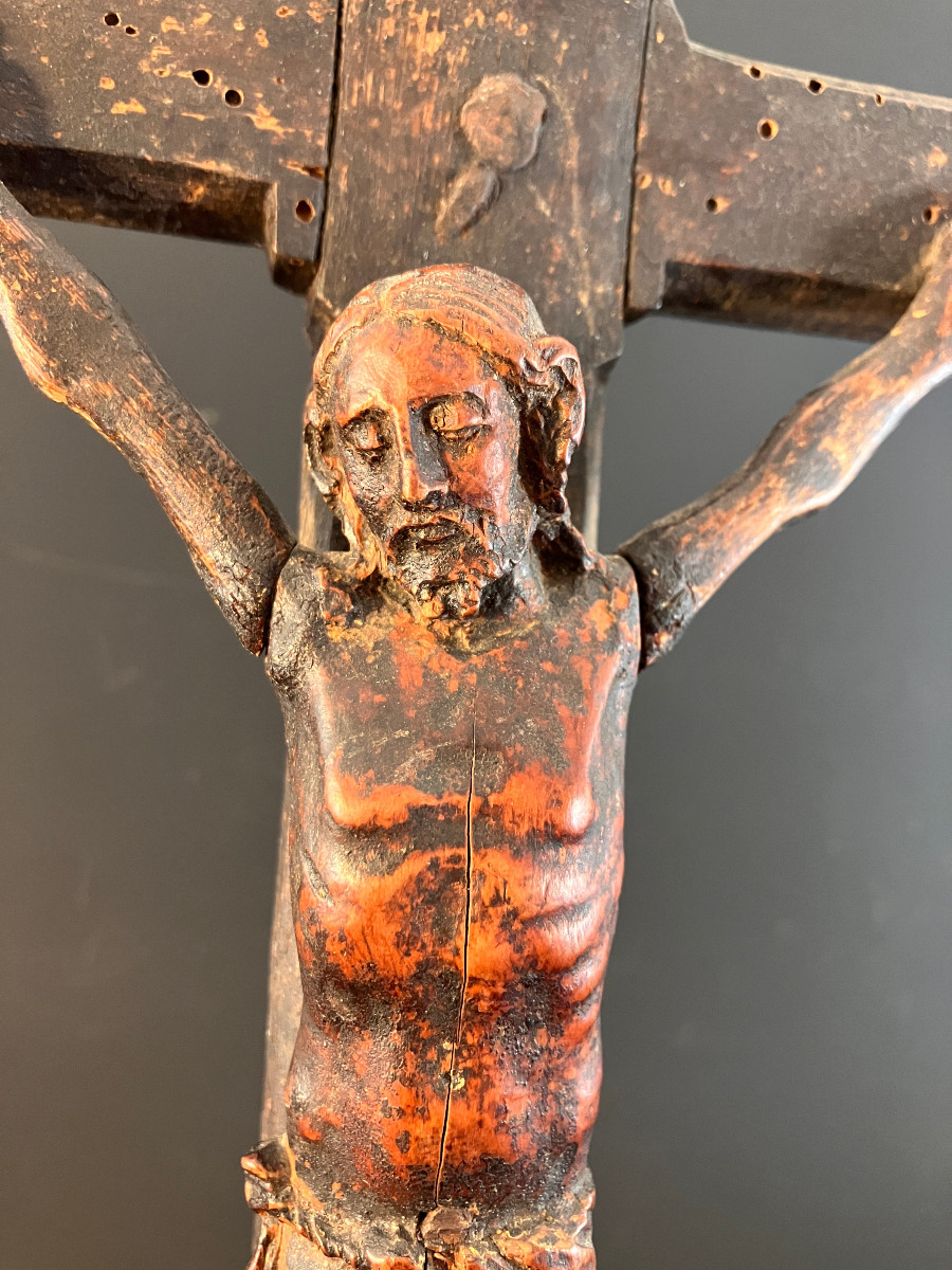 Boxwood Christ - Crucifix - 17th Century Folk Art - 40 Cm-photo-4