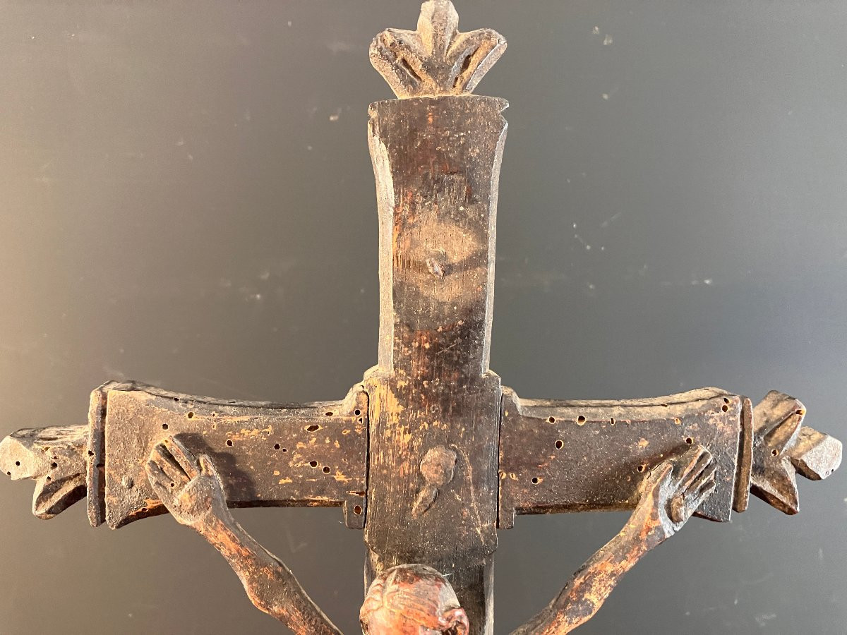 Boxwood Christ - Crucifix - 17th Century Folk Art - 40 Cm-photo-3