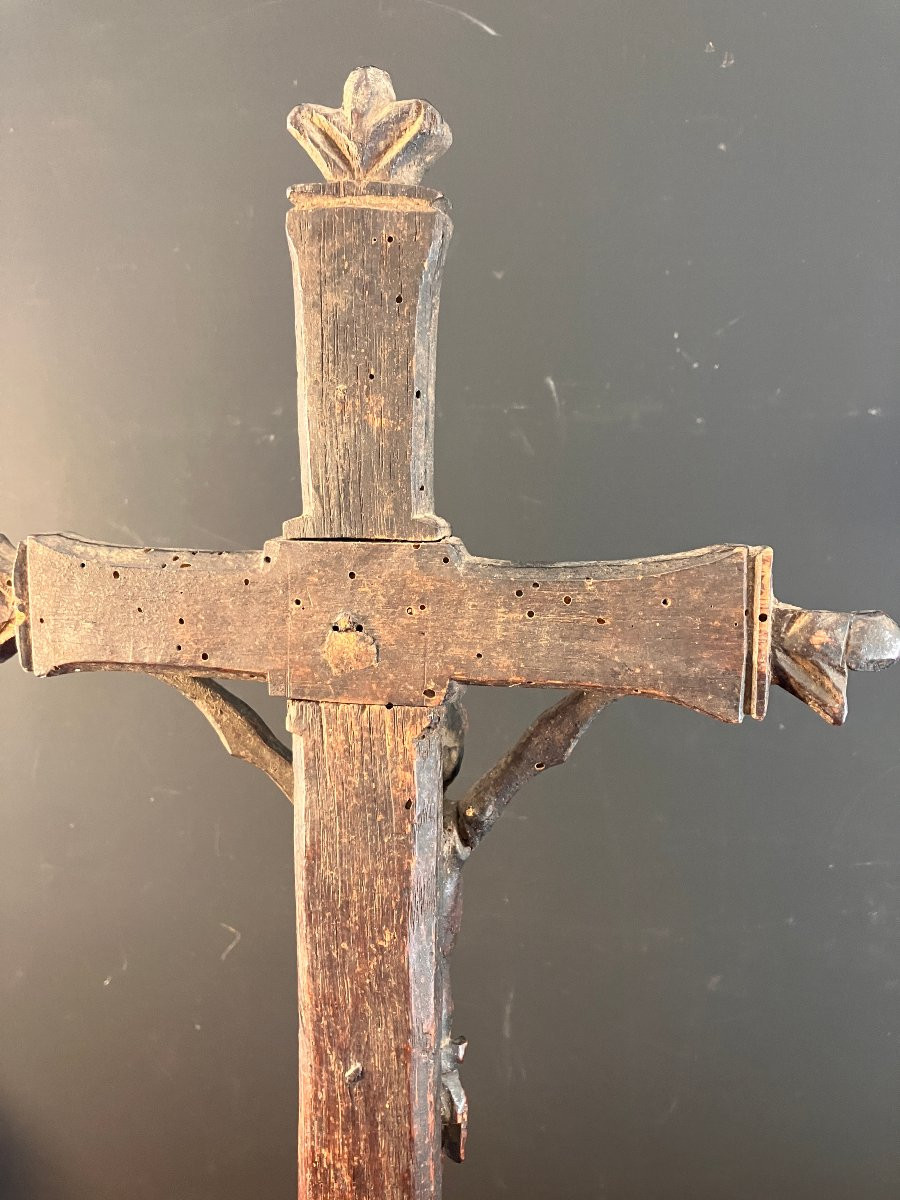 Boxwood Christ - Crucifix - 17th Century Folk Art - 40 Cm-photo-5