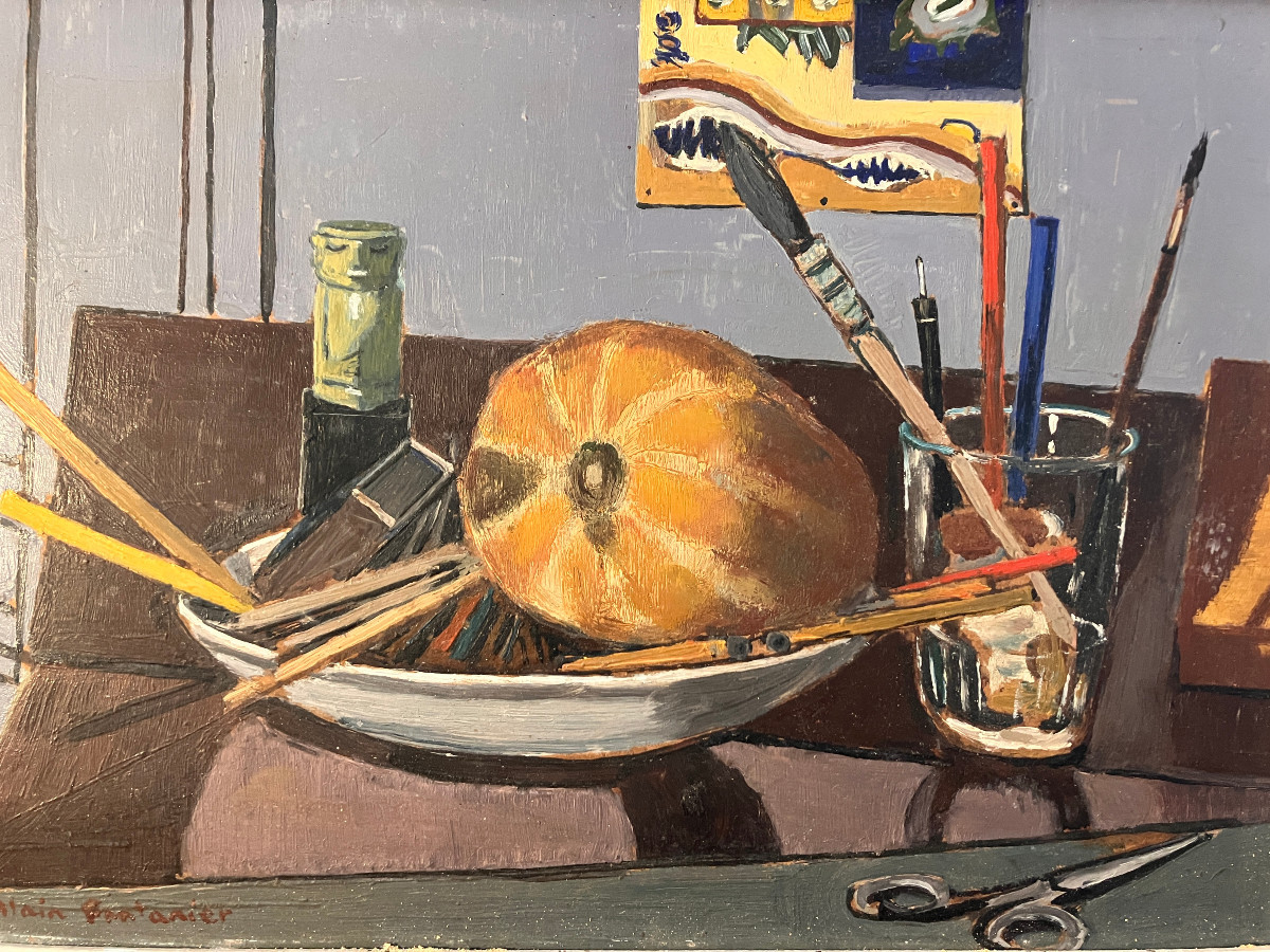 Alain Fontanier Alias Auguste René Bonnefoy 1895-1980 - Still Life In The Studio. Oil/hardboard-photo-2