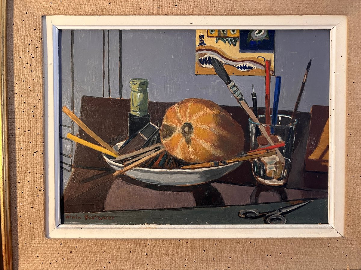 Alain Fontanier Alias Auguste René Bonnefoy 1895-1980 - Still Life In The Studio. Oil/hardboard-photo-3