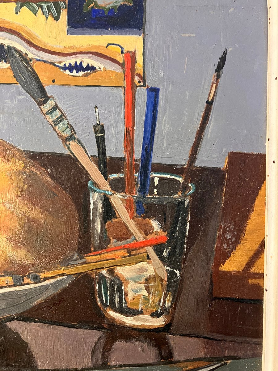 Alain Fontanier Alias Auguste René Bonnefoy 1895-1980 - Still Life In The Studio. Oil/hardboard-photo-2