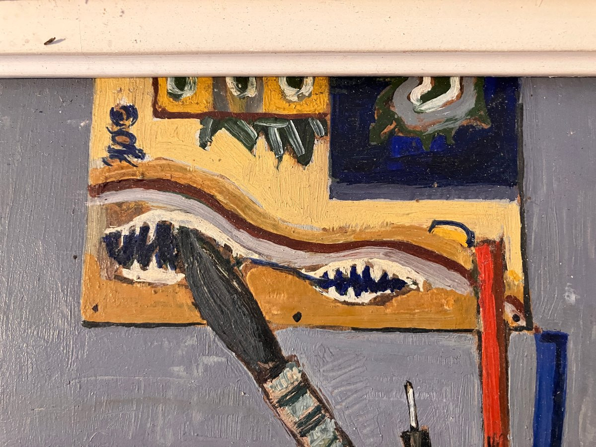Alain Fontanier Alias Auguste René Bonnefoy 1895-1980 - Still Life In The Studio. Oil/hardboard-photo-3