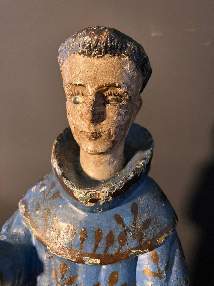 Polychrome Wooden Sculpture - Saint Francis - 18th-19th Century - Spain Or Mexico - Glass Eyes-photo-2
