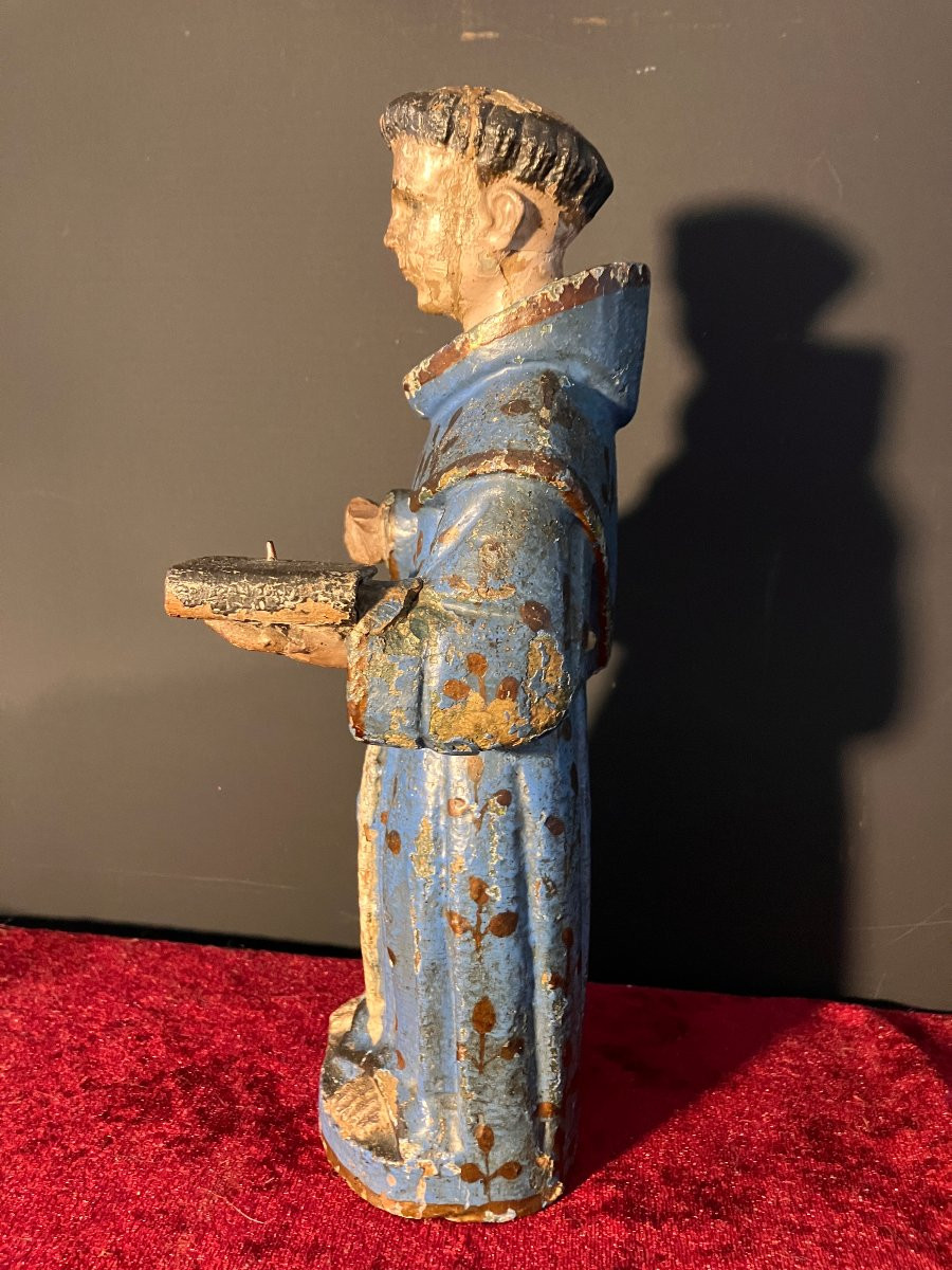 Polychrome Wooden Sculpture - Saint Francis - 18th-19th Century - Spain Or Mexico - Glass Eyes-photo-1