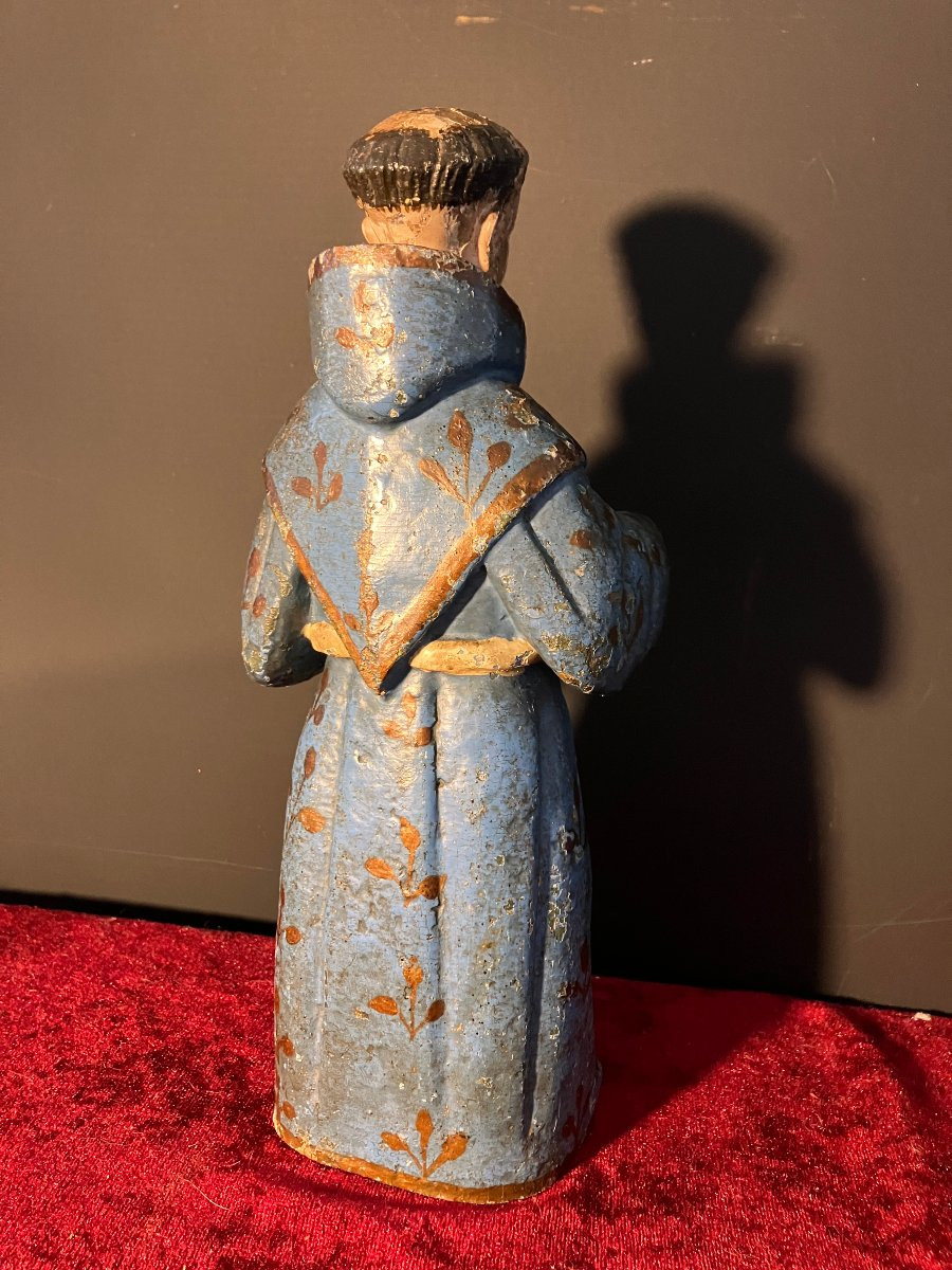 Polychrome Wooden Sculpture - Saint Francis - 18th-19th Century - Spain Or Mexico - Glass Eyes-photo-2