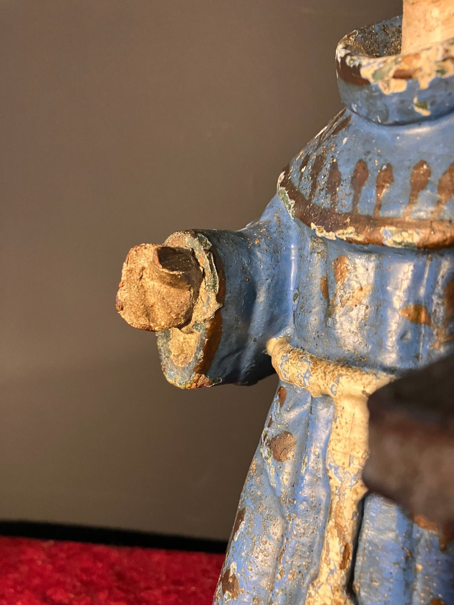 Polychrome Wooden Sculpture - Saint Francis - 18th-19th Century - Spain Or Mexico - Glass Eyes-photo-4