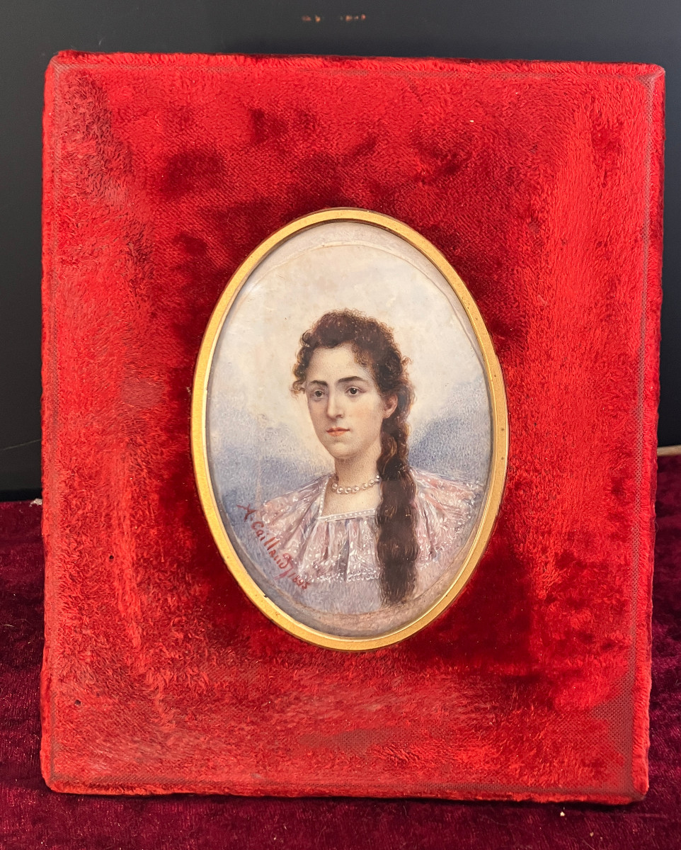 Miniature By Alfred Caillaud 1855-1940 Representing His Sister Marie, 1st Prize Winner At The Conservatory.-photo-2
