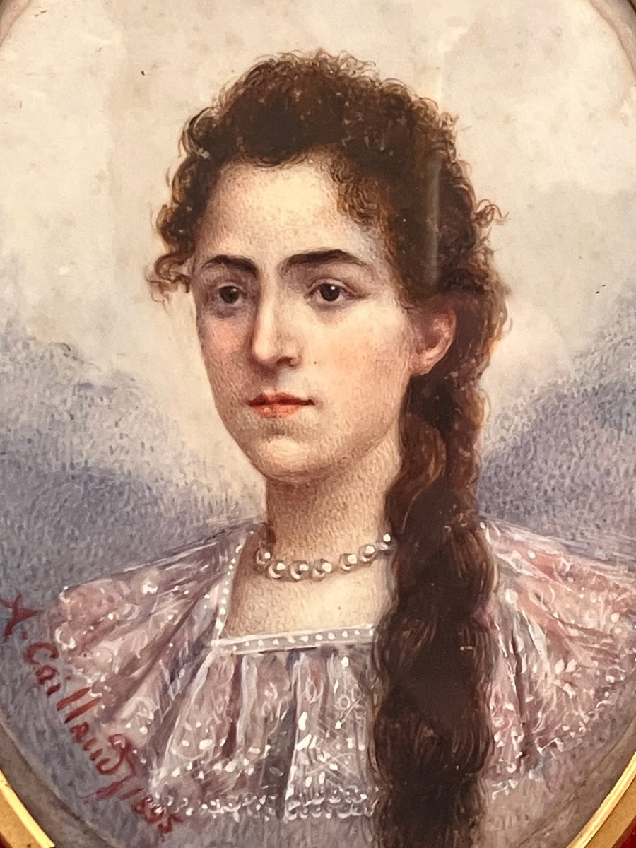 Miniature By Alfred Caillaud 1855-1940 Representing His Sister Marie, 1st Prize Winner At The Conservatory.-photo-4