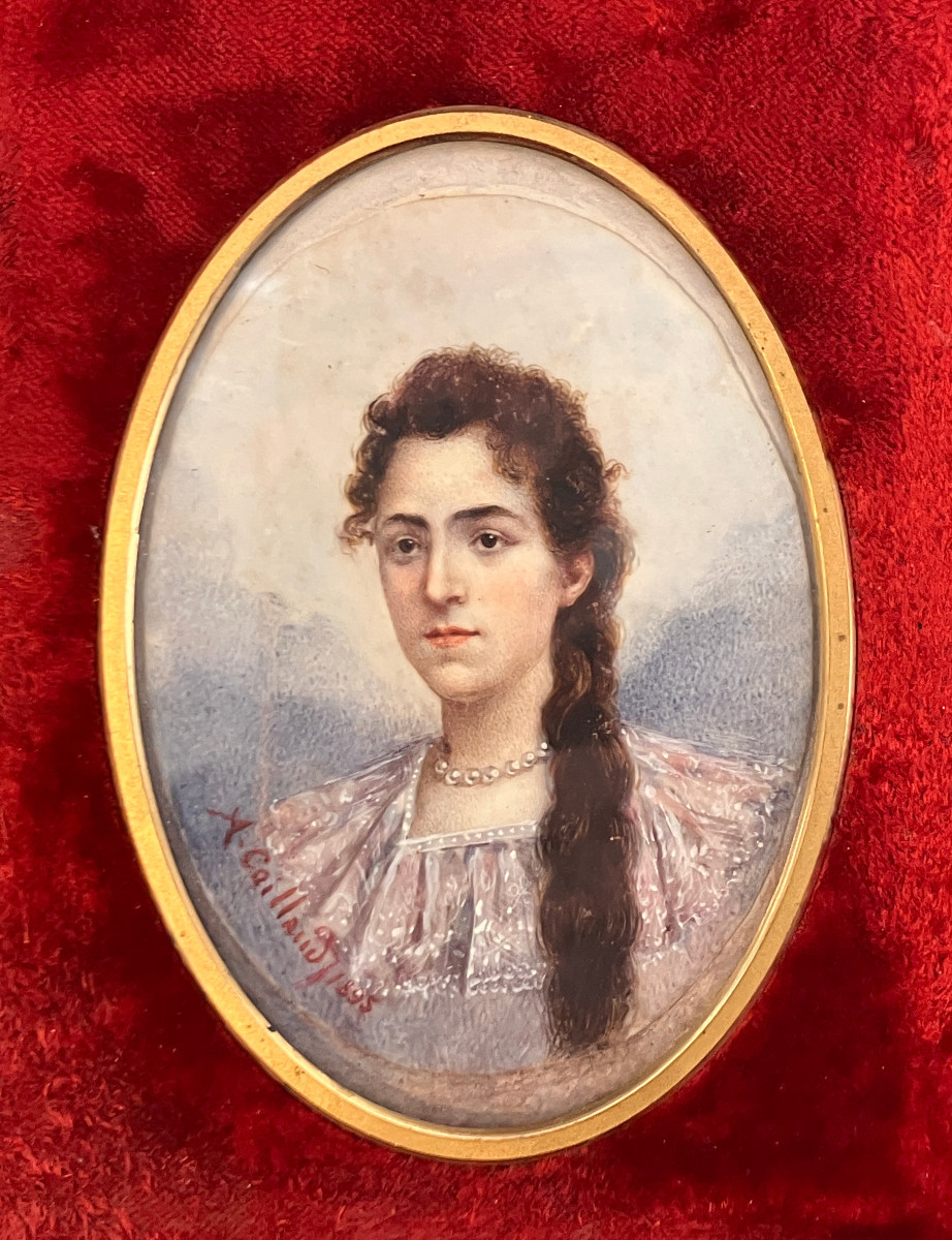 Miniature By Alfred Caillaud 1855-1940 Representing His Sister Marie, 1st Prize Winner At The Conservatory.
