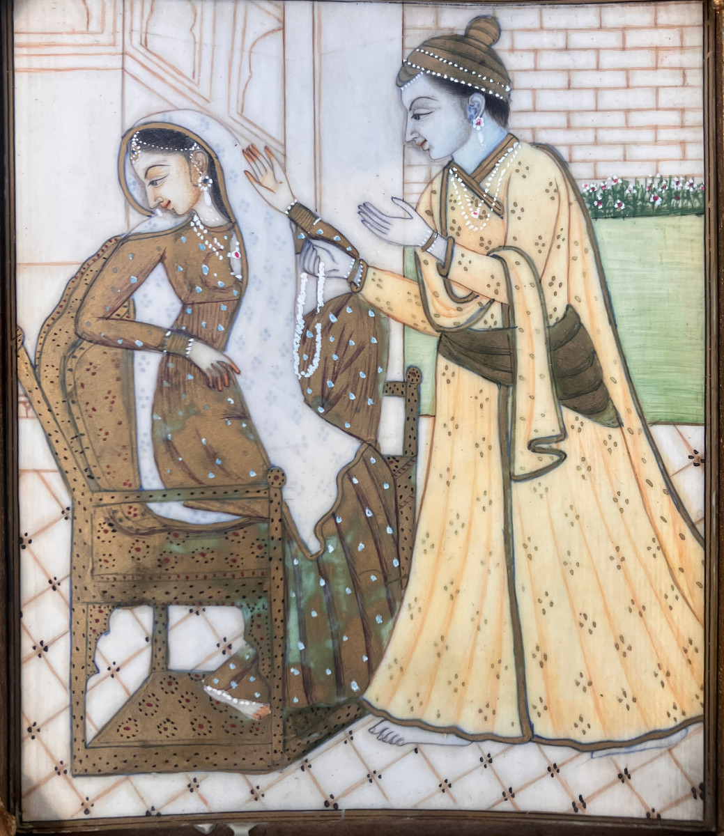 Indo-persian Miniature - Gallant Scene - Late 19th Early 20th Century - Gold Highlights-photo-2