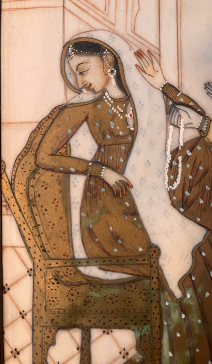 Indo-persian Miniature - Gallant Scene - Late 19th Early 20th Century - Gold Highlights-photo-3