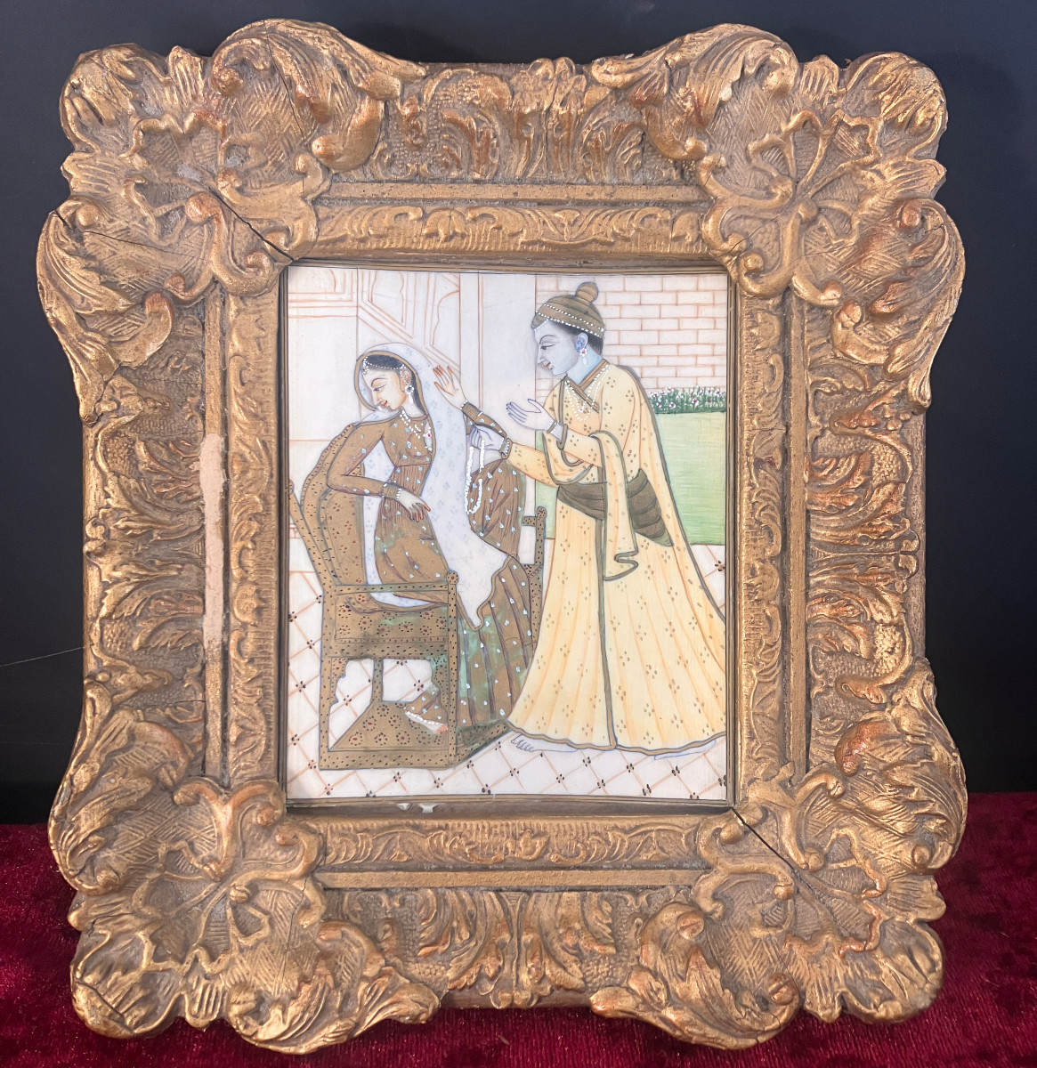 Indo-persian Miniature - Gallant Scene - Late 19th Early 20th Century - Gold Highlights