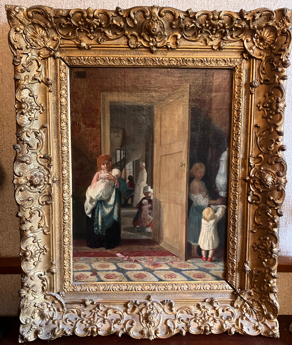 Madame Cavé née Blavot 1809-1883 - " Le lever " ou " la toilette " huile sur toile c1855-photo-2