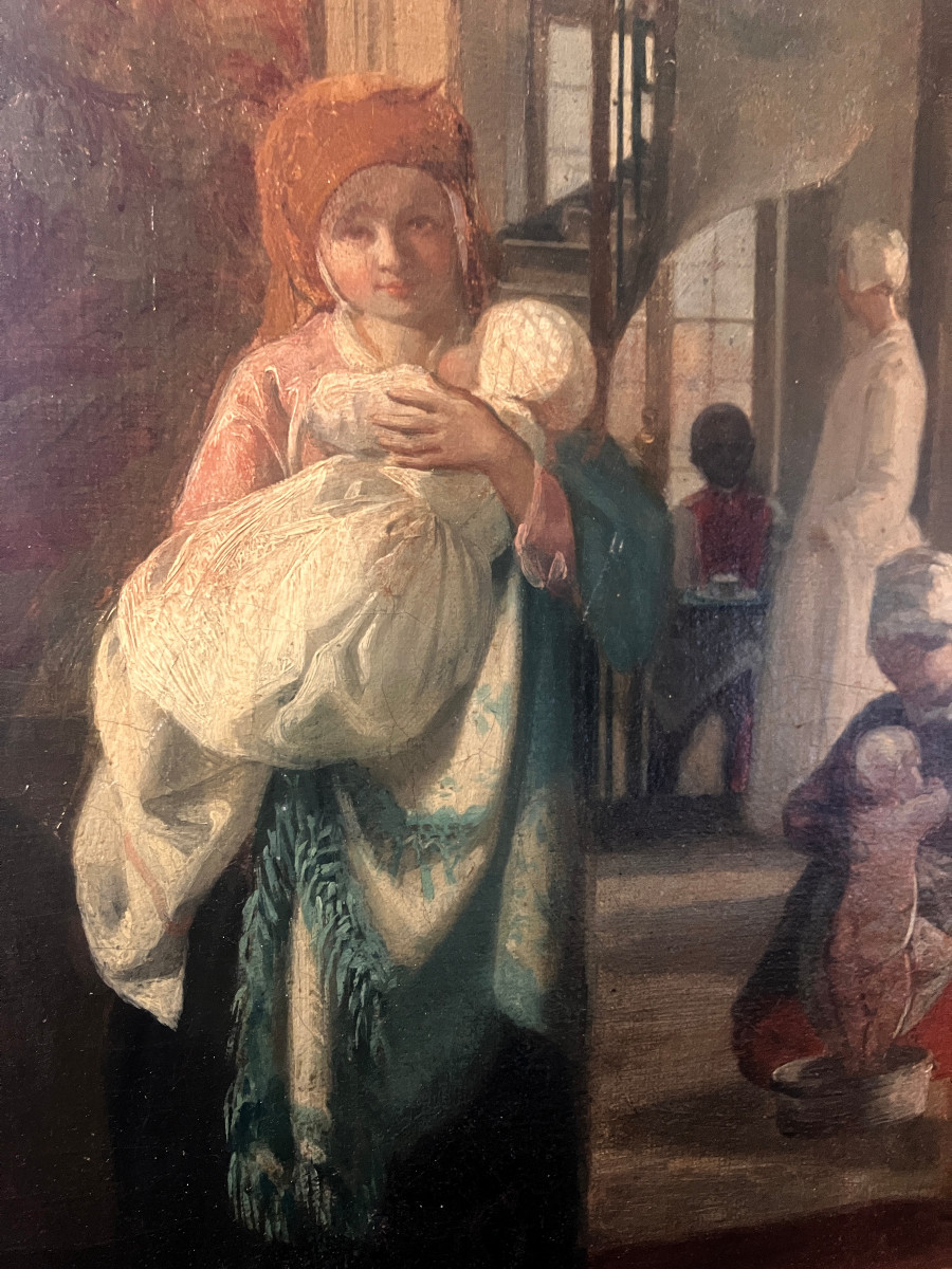 Madame Cavé née Blavot 1809-1883 - " Le lever " ou " la toilette " huile sur toile c1855-photo-3