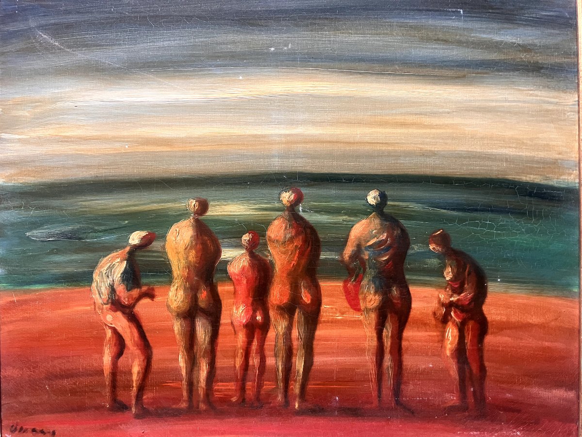 Sylvain Vigny 1903-1970 Huile/toile " La plage " Expressionisme 73x60 cm-photo-2