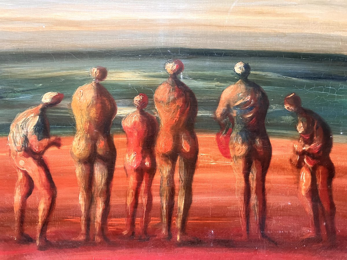 Sylvain Vigny 1903-1970 Huile/toile " La plage " Expressionisme 73x60 cm-photo-1