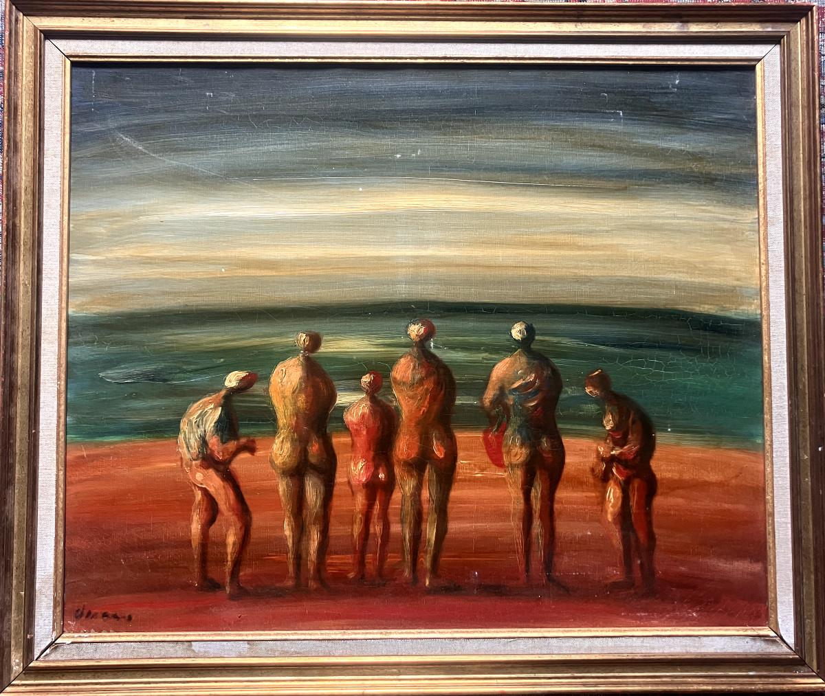 Sylvain Vigny 1903-1970 Huile/toile " La plage " Expressionisme 73x60 cm
