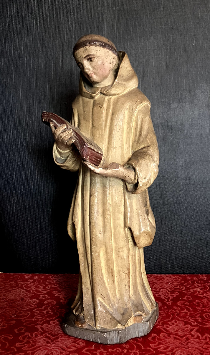 Sculpture Of Saint Anthony Of Padua - Carved Wood - Early 19th Century-photo-2