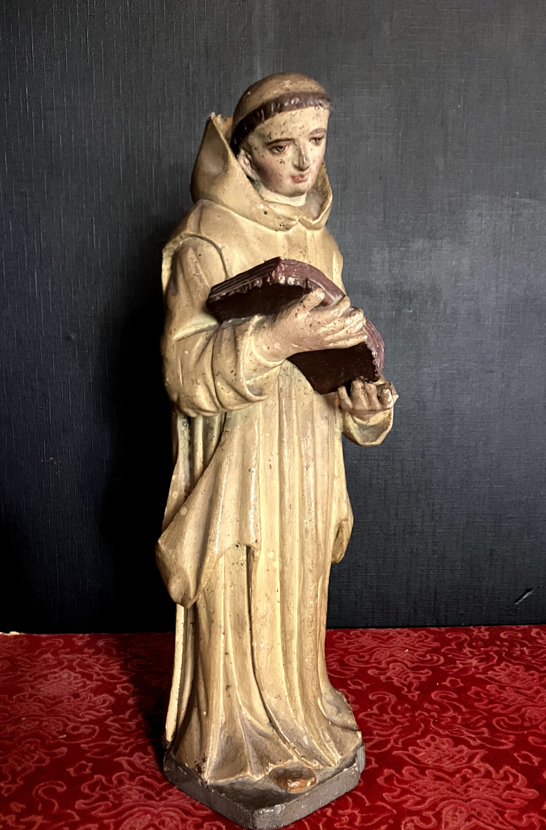 Sculpture Of Saint Anthony Of Padua - Carved Wood - Early 19th Century-photo-3