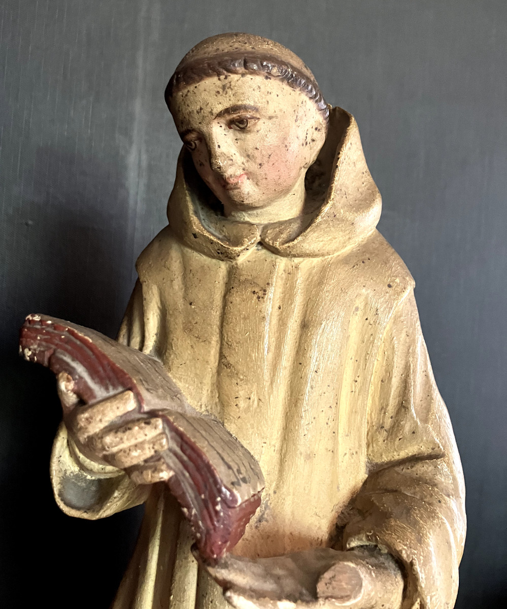 Sculpture Of Saint Anthony Of Padua - Carved Wood - Early 19th Century-photo-4