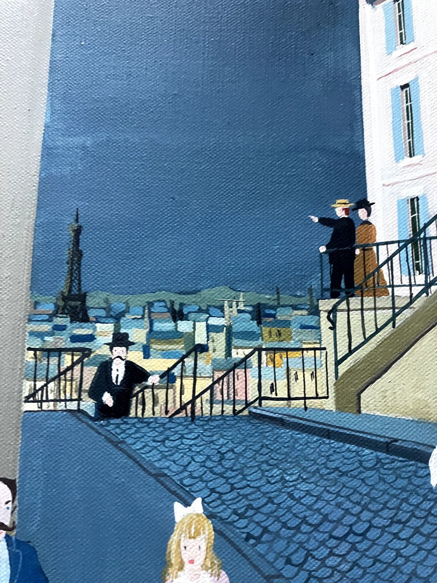 Redard dit Sacha 1929-2015  Huile / Toile " Vue de Montmartre "  Art naïf -photo-1