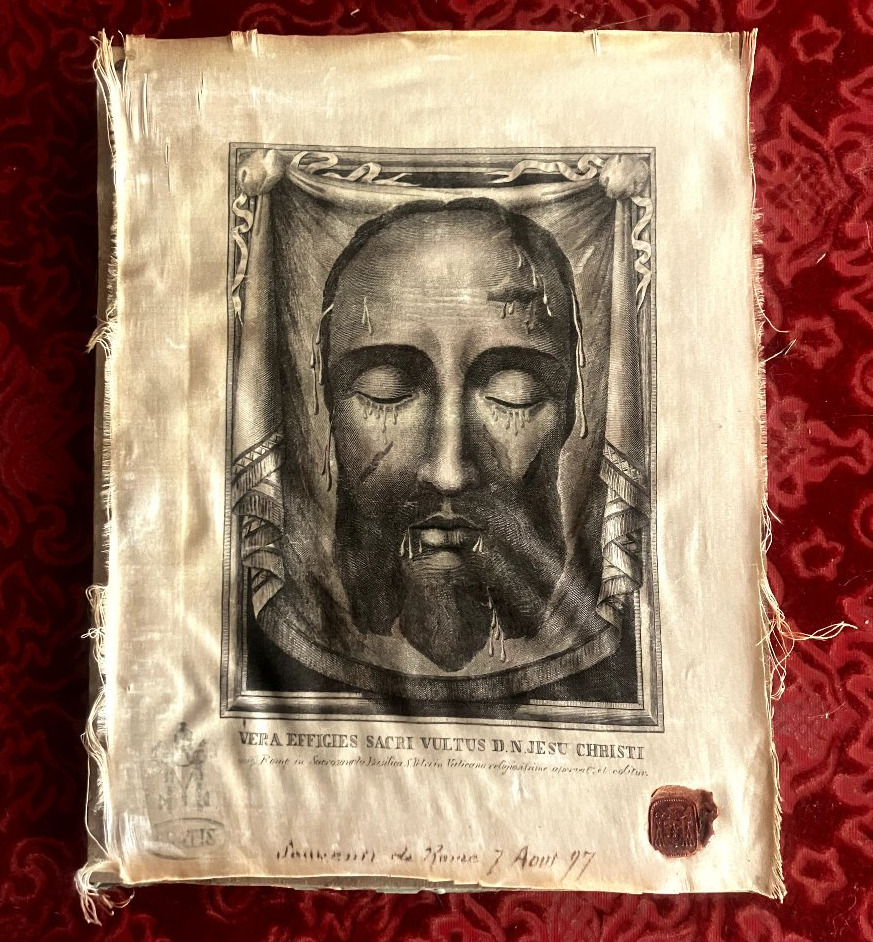 Relique sainte face du Christ voile de Véronique 1849 - Cachet Vatican 1897