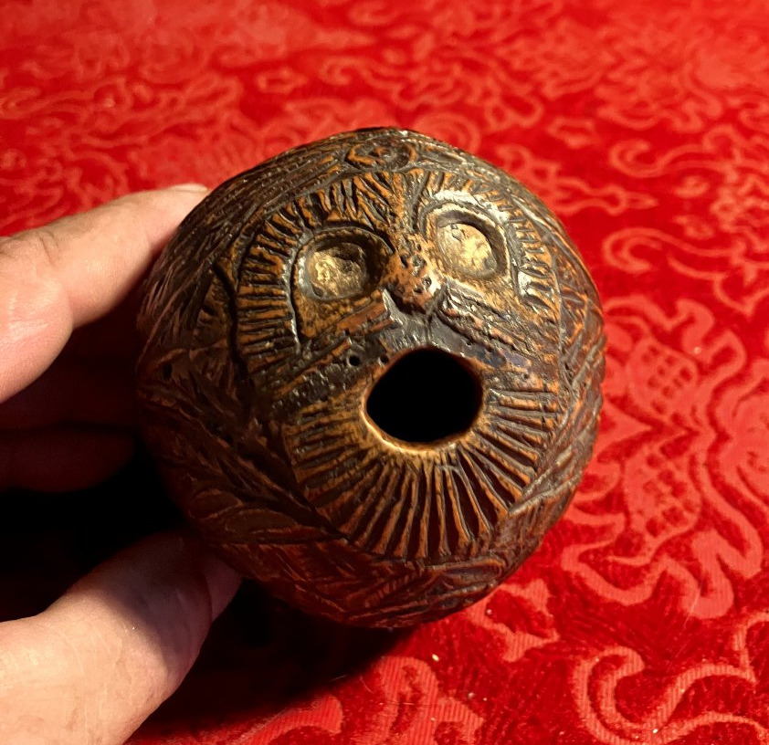 Carved Coconut Powder Flask - 19th-century Convict Craftwork