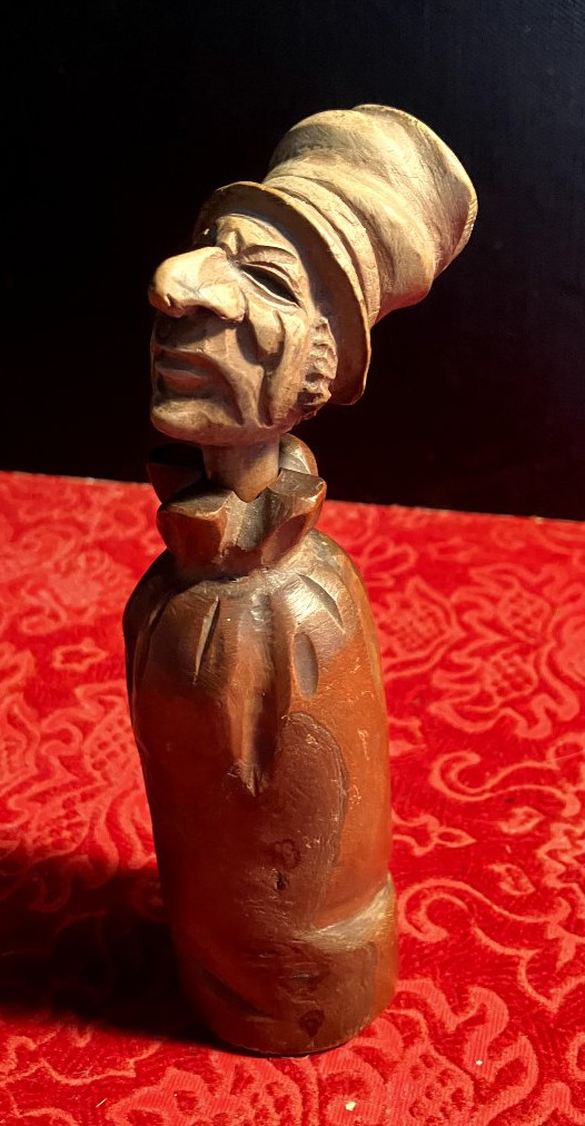 Pipe et porte cigarette - Personnage en bois sculpté - Art populaire
