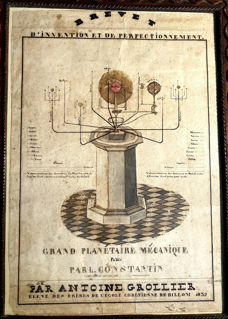 Grand planétaire mécanique  de L. Constantin - encre de 1839 - Brevet d'invention - -photo-2
