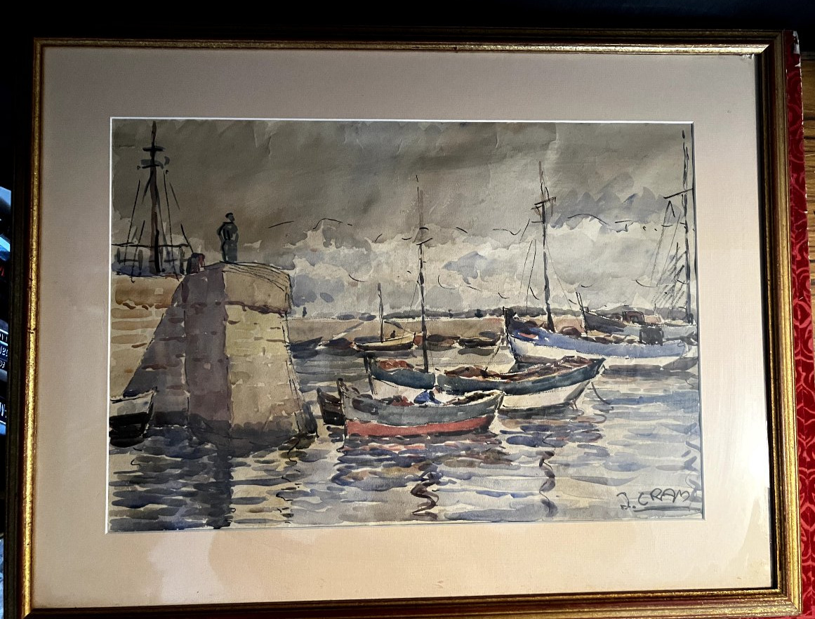 Port en Bretagne - Aquarelle signée J ou L Cram 