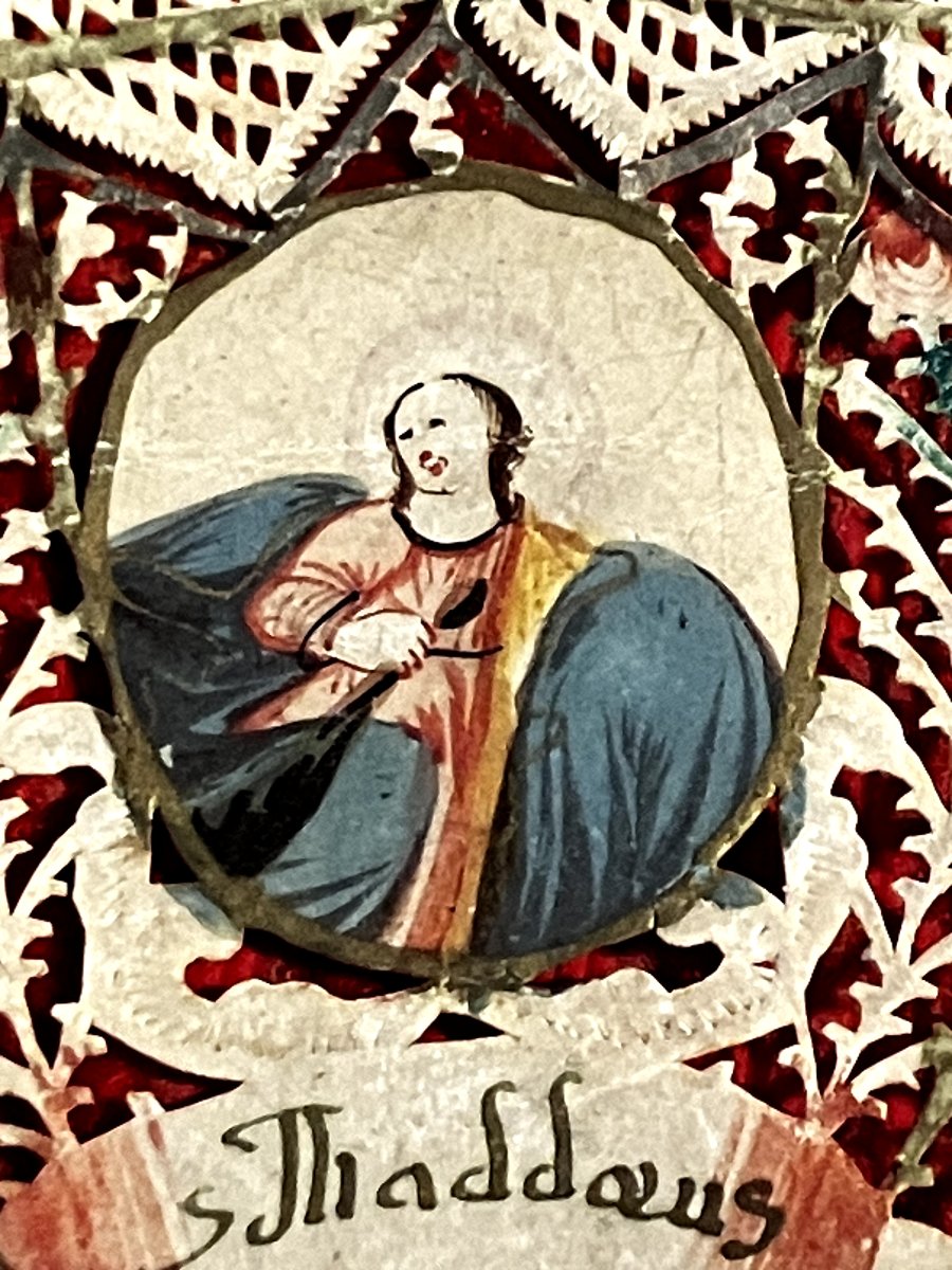 18th-century Painted Canivet On Vellum—saint Thaddeus—in The Shape Of A Devotional Fan Or A Convent Fan-photo-3