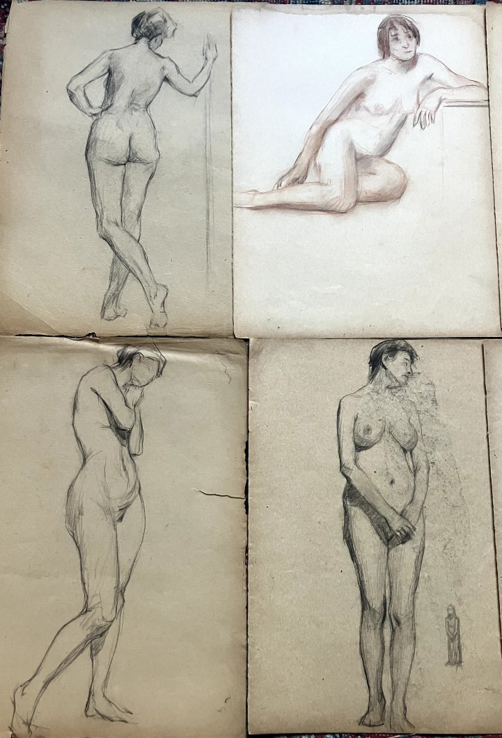 Lot de dessins d'études académiques - nu féminin - début 20e - Beaux arts-photo-4