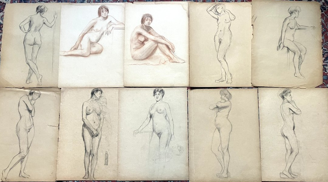 Set Of Academic Studies—female Nude—early 20th Century—fine Arts-photo-2