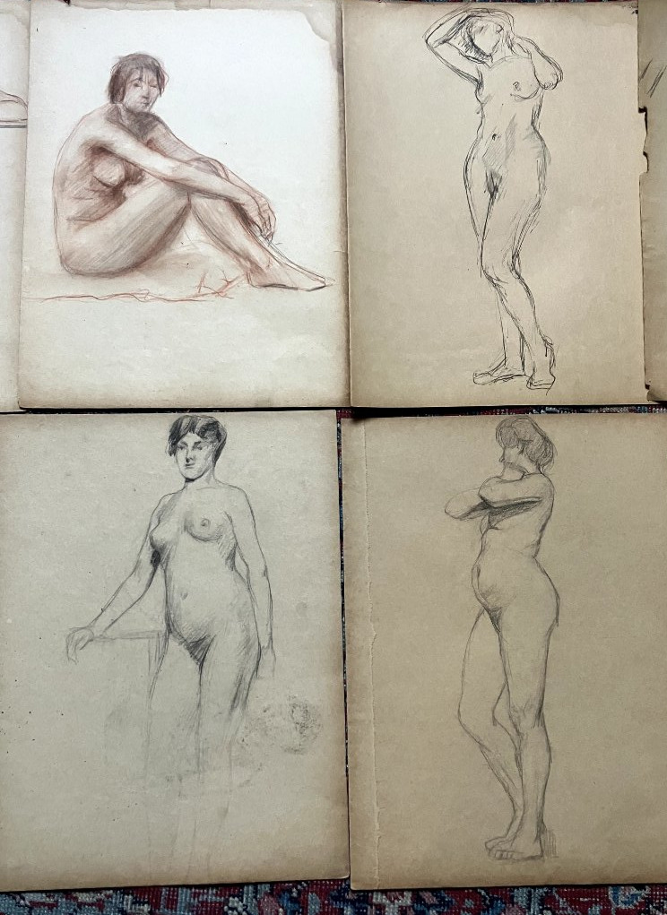 Lot de dessins d'études académiques - nu féminin - début 20e - Beaux arts-photo-1
