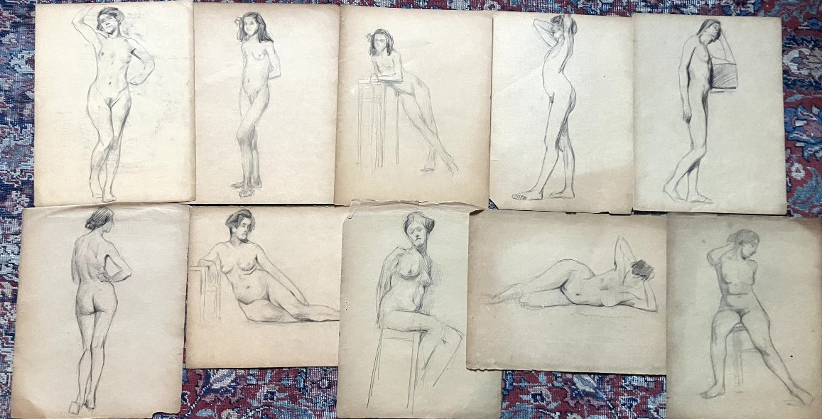 Lot de dessins d'études académiques - nu féminin - début 20e - Beaux arts #2-photo-2