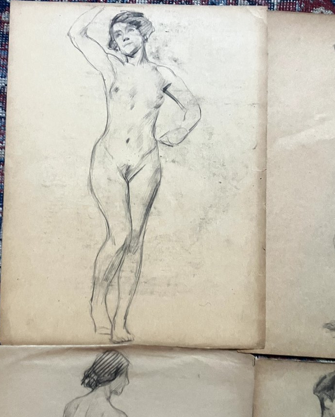 Lot de dessins d'études académiques - nu féminin - début 20e - Beaux arts #2-photo-1