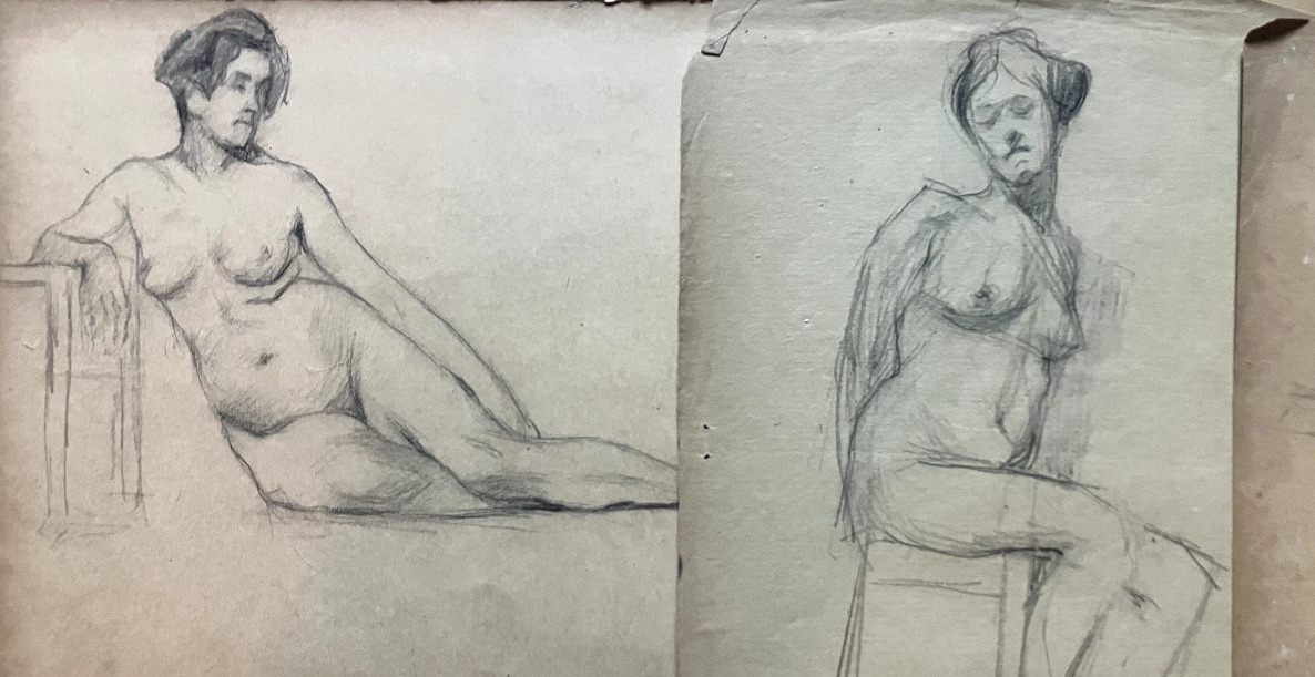 Lot de dessins d'études académiques - nu féminin - début 20e - Beaux arts #2-photo-2