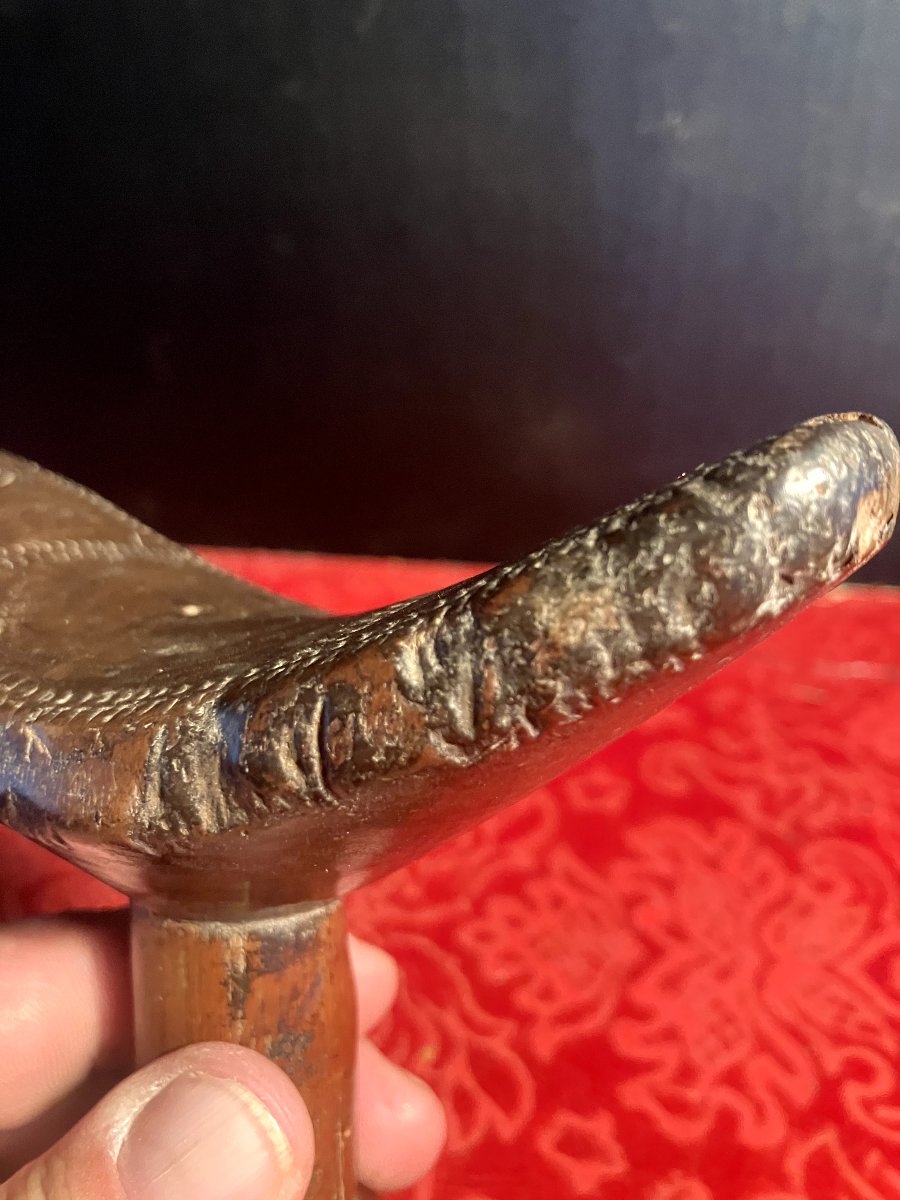 Carved Wooden Neck Rest Or Headrest. Ethiopia. Antique Patina.-photo-3