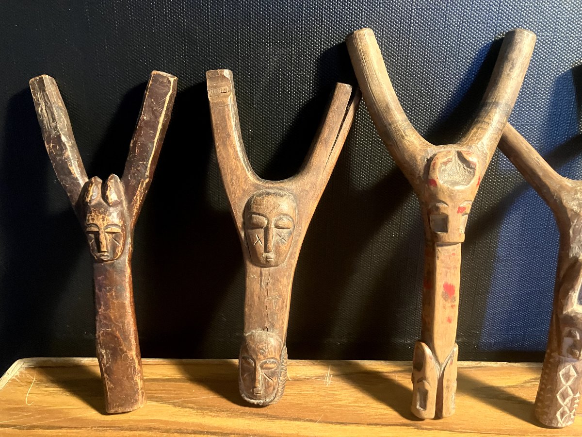 Collection  - lot de 12 lance-pierre africain / Différentes ethnies / Bois sculptés-photo-4