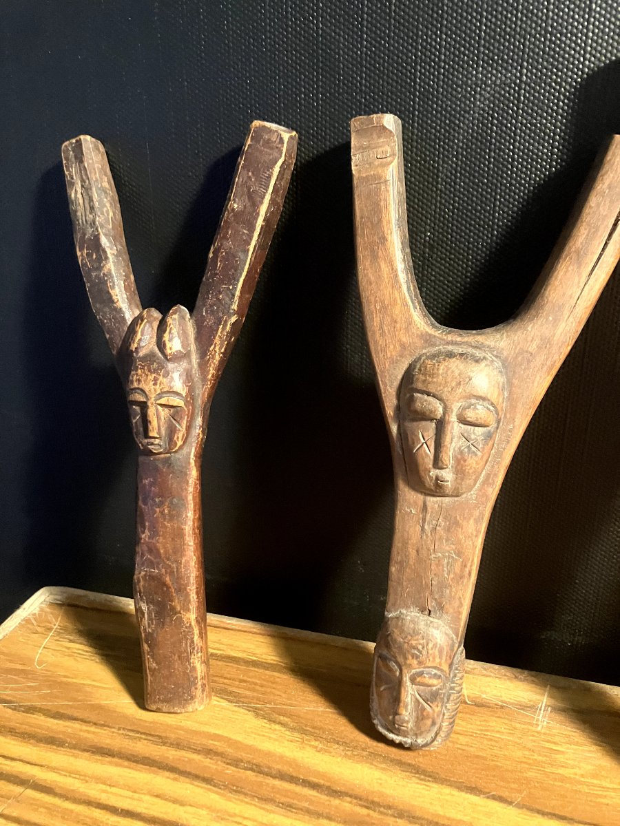 Collection  - lot de 12 lance-pierre africain / Différentes ethnies / Bois sculptés-photo-4