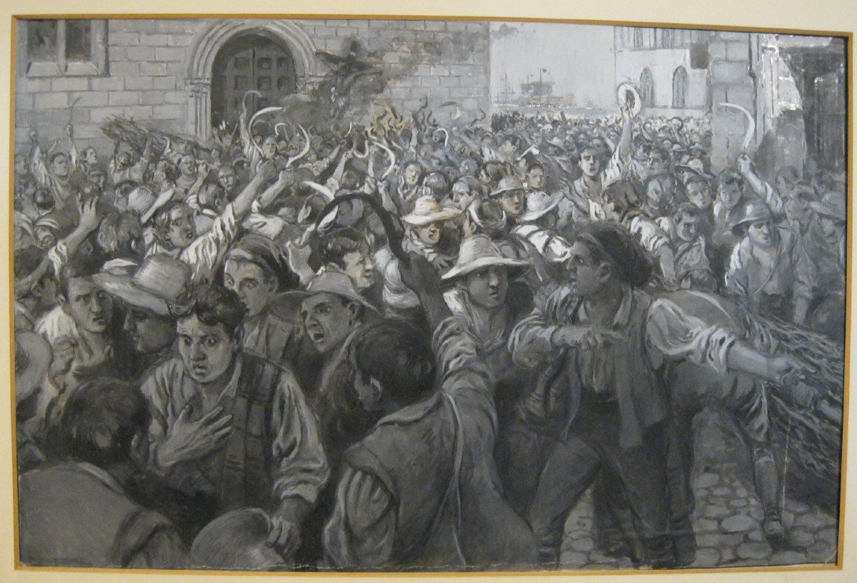 José Calderé Marti (19e-20e) - Gouache - Els Segadors - Catalogne -c1890-1900 grisaille