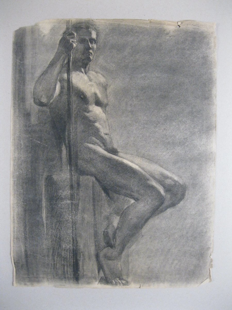 Large Drawing - Study Of A Naked Man - Warrior - Watchman - 1920-1940 - Art Deco-photo-2