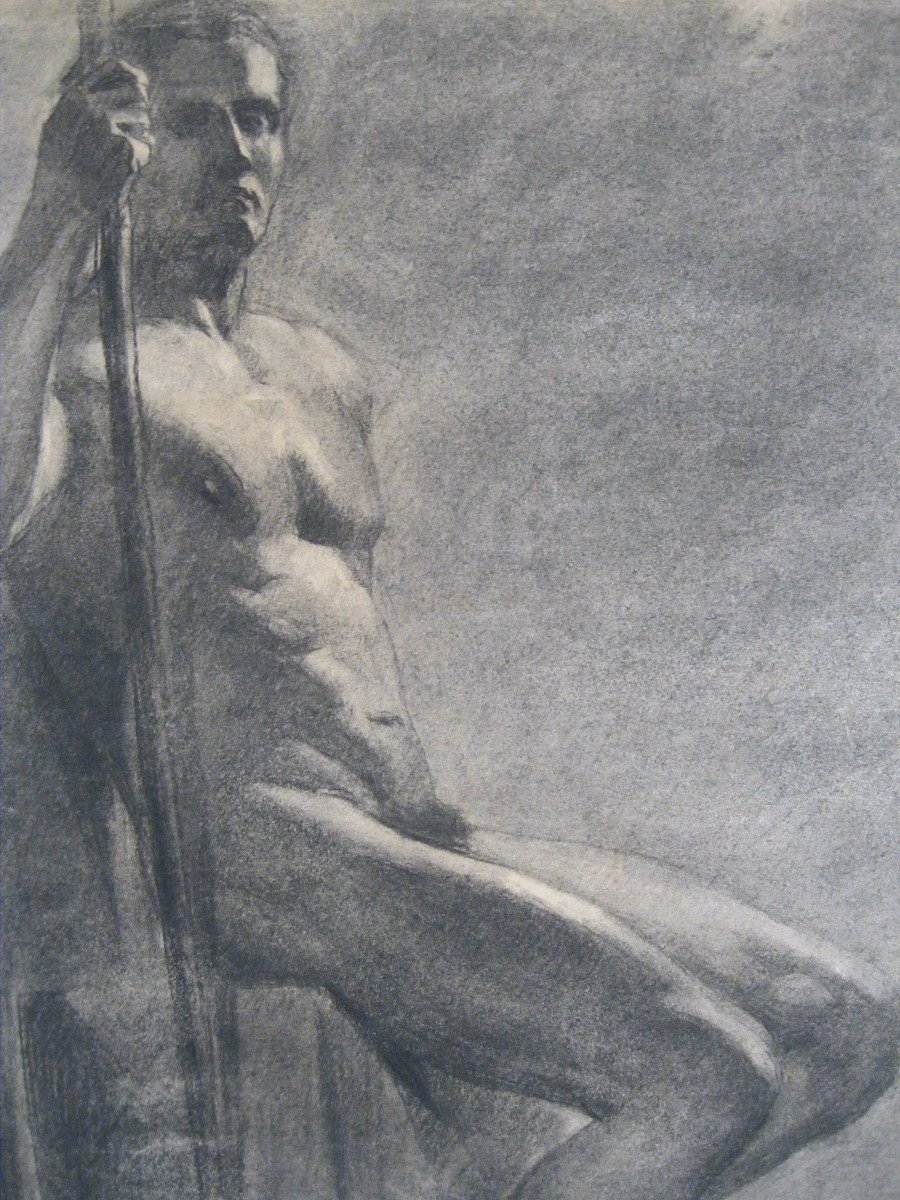 Large Drawing - Study Of A Naked Man - Warrior - Watchman - 1920-1940 - Art Deco-photo-3